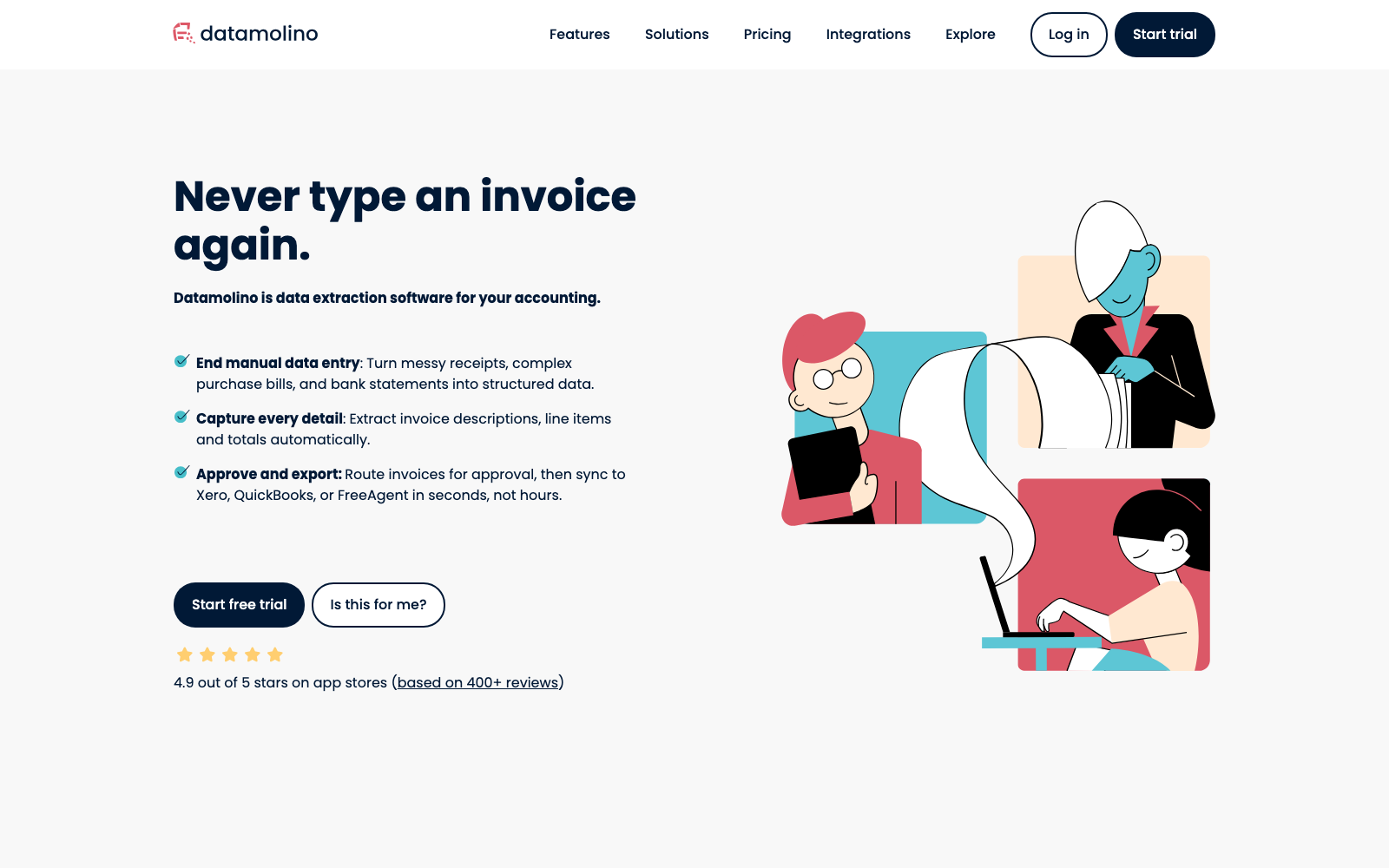 Datamolino homepage: never type an invoice again