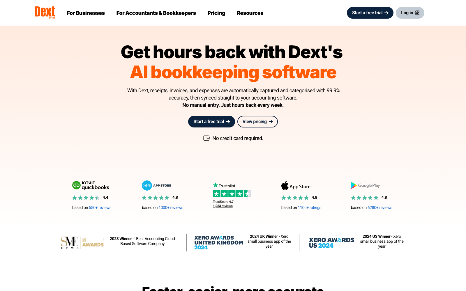 Dext homepage: the pre-accounting platform formerly known as Receipt Bank