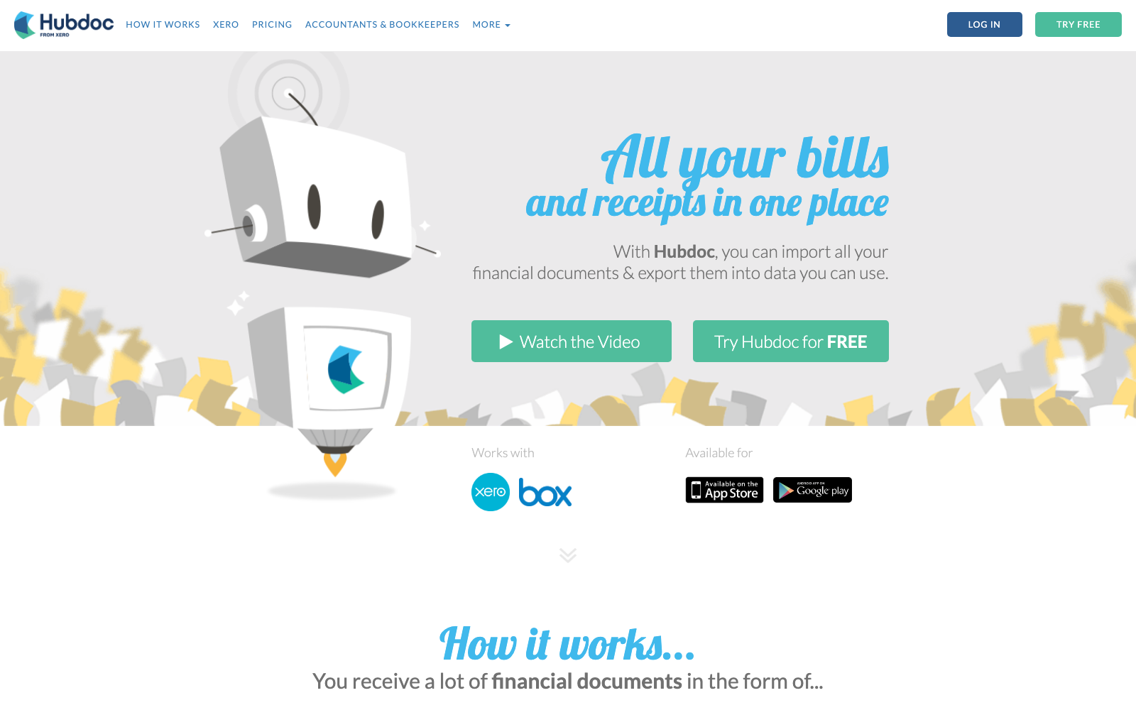 Hubdoc homepage — a free Dext alternative included with Xero subscriptions